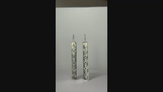 Large Double Bar Lace Earrings--Silver and Grey